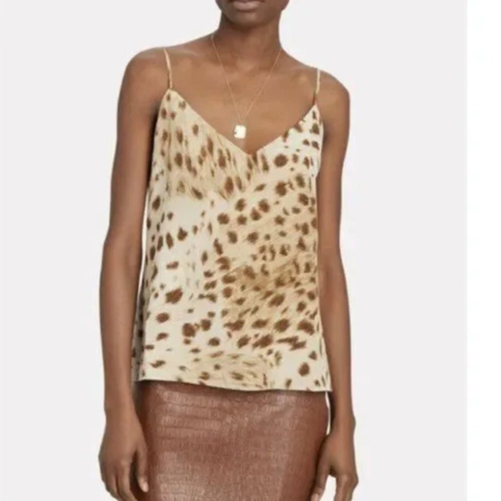 L’AGENCE Silk Jane Camisole V Neck Animal Print Leopard Tank Top